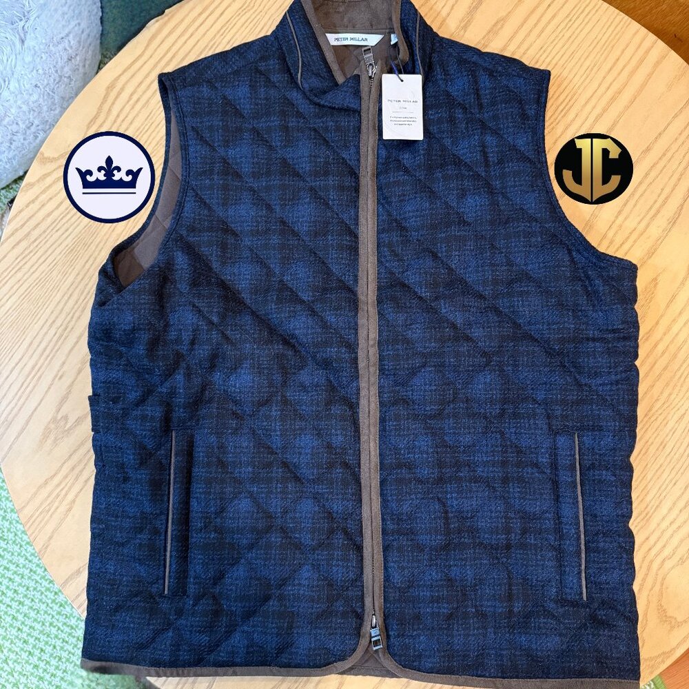 NEW Peter Millar Essex Quilted Wool Golf Travel Zip Vest Dark Indigo Large  $330